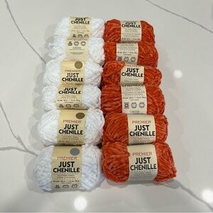 Premier Just Chenille Yarn - White and Salmon - Lot of 12 - NEW